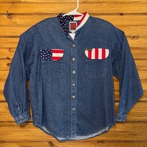 Vintage 90s Mo Betta Western Shirt Mens Medium USA Stars Stripes Buffalo Nickle